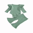 thumbnail image 3 of Baby Girl Solid Color Clothes Sets Cotton Bodysuit Tops Flared Pant Bell Bottom Outfits, 3 of 5