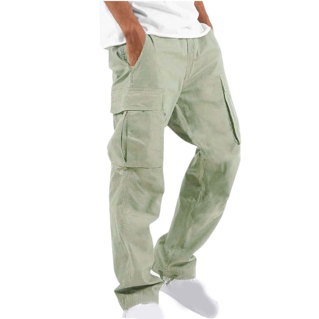 cllios Cargo Pantalon pour Homme Uni Décontracté à Multiples Poches Extérieur Coupe Droite Pantalon de Mise en Forme Pantalon Cargo Coupe Décontractée Pantalon de Randonnée Vert P