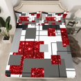 thumbnail image 1 of YST Boys Geometric Check Bed Sheets Twin Red Glitter Sequins Grids Kids Bedding Set Black Grey Abstract Square Stripes Fitted Sheet Modern Geometry Fitted Bed Sheets Room Decor（No Top Sheet）, 1 of 5