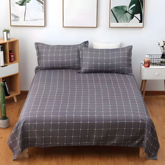 Apmemiss Plaid Comforter Set Full 3 Pieces Soft Bedding Plaid Comforter Set, Check Simple Geometric Square Pattern Bedding Set, Modern Soft Washed Microfiber Comforter Cover and 2 Pillowcases