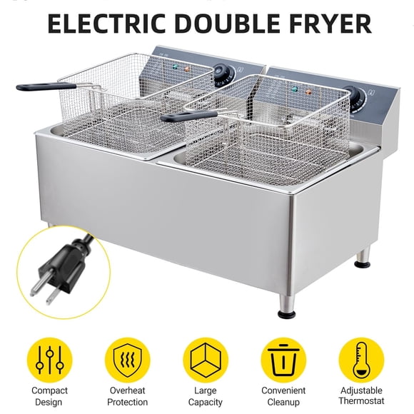 AKDSteel Friteuse Électrique 11 L, 1700 W Haute Puissance avec Tube Chauffant en Acier Inoxydable 304, Contrôle Précis de la Température de 60 °C à 200 °C