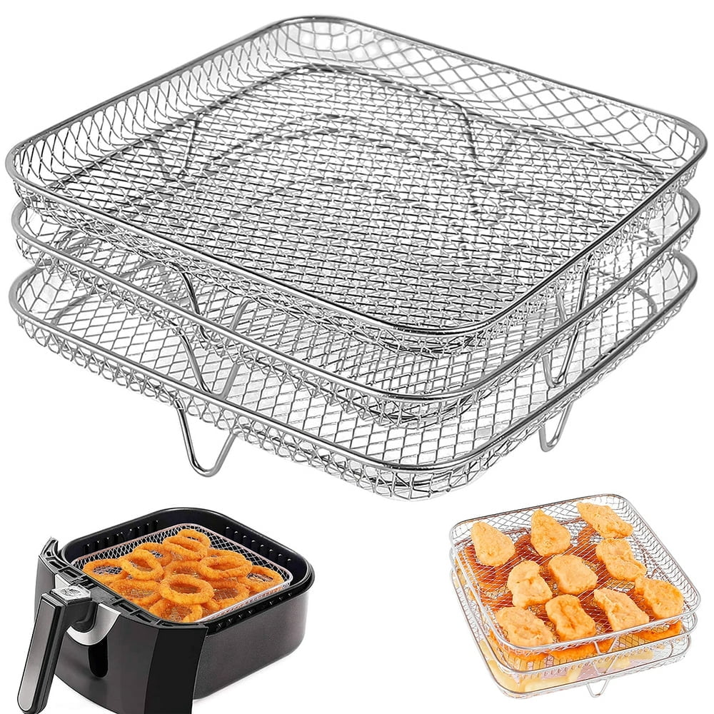 Air Fryer Racks Three Layer Stackable Dehydrator Racks Stainless Steel Air Fryer Basket Tray Air Fryer Accessories Fit for 5.8QT COSORI Air Fryer 6QT Instant Vortex Air Fryers