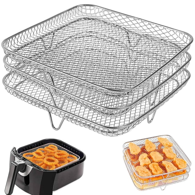 EASTIN Air Fryer Racks Three Layer Stackable Dehydrator Racks Stainless Steel Air Fryer Basket Tray Air Fryer Accessories Fit for 5.8QT COSORI Air Fryer 6QT Instant Vortex Air Fryers