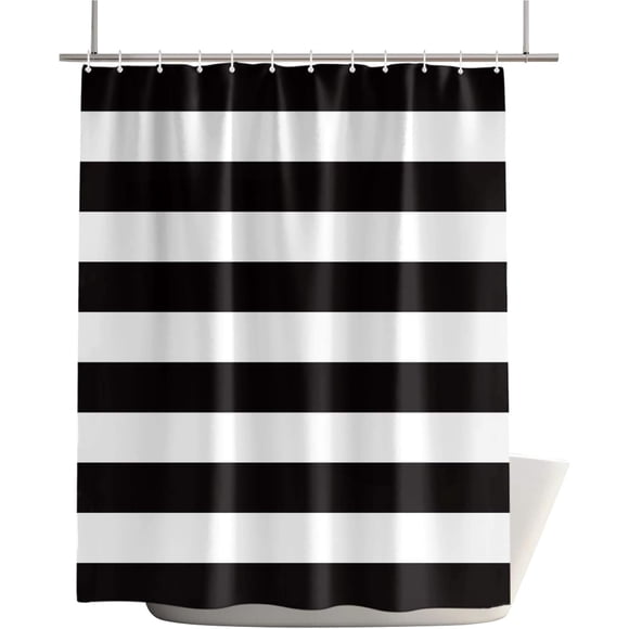 Waterproof Polyester Fabric Shower Curtain Set Simple Black and White Stripes Privacy Curtains for Bathroom Showers, Stalls, and Bathtubs Classic and Functional (72"x72)