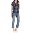 thumbnail image 2 of INSPIRE CHIC Chemises à Carreaux pour Femmes Col en Pointe Boutonnées Blouses de Rentrée Bleu Foncé L, 2 of 7