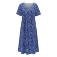 thumbnail image 5 of Ketyyh-chn99 Robes Décontractées pour Femmes Grande Taille Robe Évasée à Fleurs Robe Droite Unie pour Vacances Robe de Plage à Enfiler Bleu,G, 5 of 5