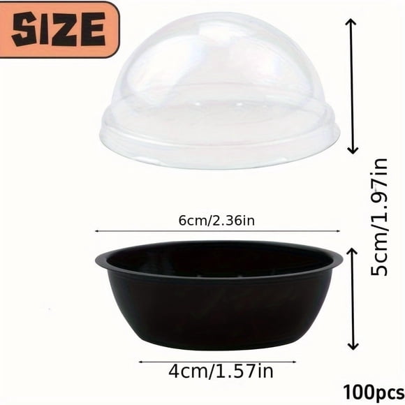 AMERTEER 100-Pack Black Round Plastic Bakery Containers with Flip-Top Lids - Reusable Spherical Take Out Boxes for Cheese Pastries Desserts Snacks - Ideal for Christmas Halloween East