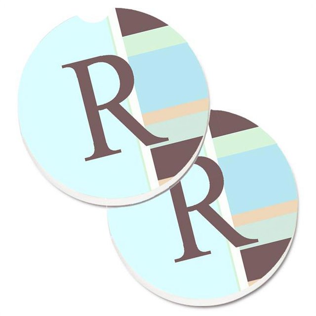 Carolines Treasures CJ1003-RCARC Lettre R Initiale Monogramme Rayures Bleues Ensemble de 2 Porte-Gobelets sous-Verre de Voiture