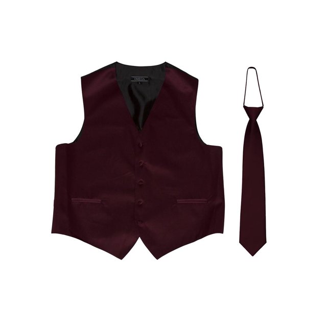 Gilet à Boutons Omega + Cravate Assortie - Rouge Vin/noir - Petit