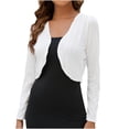 thumbnail image 1 of Boléros à Manches Longues pour Femmes, Cardigans Courts Côtelés à devant Ouvert, Hauts Légers, Cache-Maillots pour Robe, Blanc, 2TG, 1 of 4