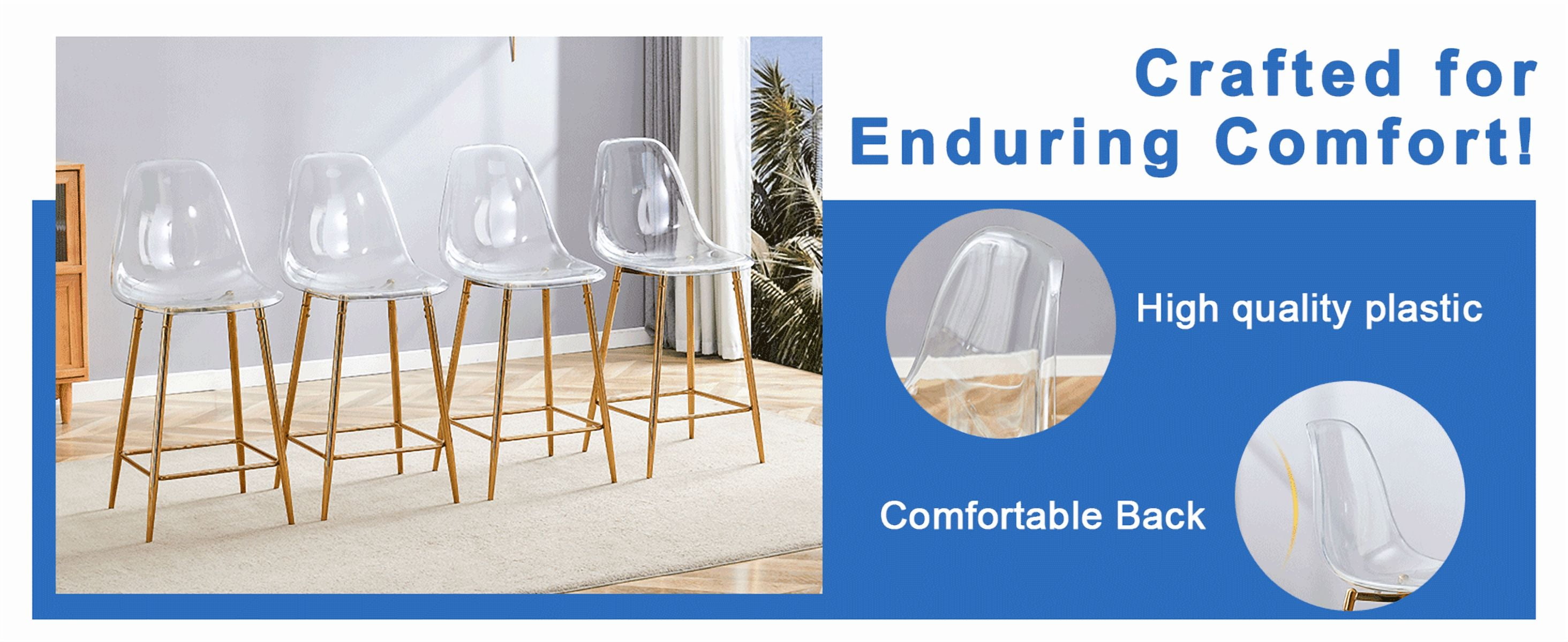 Noble House Modern Minimalist Bar Stool Set of 4,Integrated Backrest,Gold