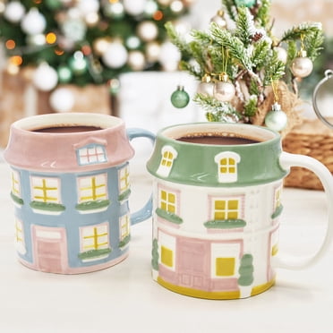 Holiday Time Maison De Noel Collection House Mug Set, Multi-color, Stoneware, Festive Drinkware, Unisex, 2-Piece