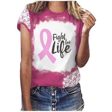 TIMIFIS Breast Cancer Awareness Shirts for Women Causal Round Neck Printing Blouse Short Sleeve T-Shirt Summer TopsFall/Winter