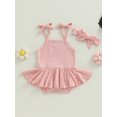 thumbnail image 2 of Faithtur Barboteuse d'Été pour Bébés Filles Robe Couleur Unie Sans Manches Tutu Ensemble et Bandeau, 2 of 8