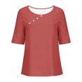 thumbnail image 5 of Yuyuzo Hauts Grande Taille pour Femmes Col Rond T-Shirts à Boutons Été Manches Mi-Longues Décontractés Coupe Ample Hauts, 5 of 5