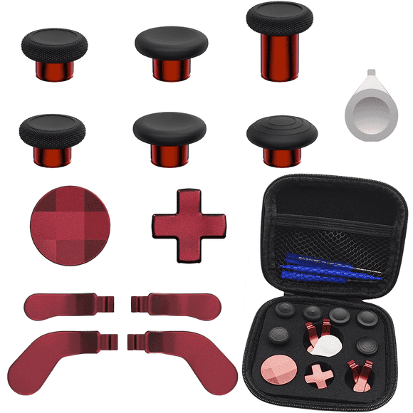 17-in-1 Metal Replacement Parts Kit for Xbox Elite Series 2 Controller - Thumbsticks, Paddles, D-Pads, Tools & Case - Compatible with Elite Series 2 Core (Model 1797) - Red