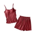 thumbnail image 1 of MeetoTime Pajamas for Women Set Summer Solid Color Spaghetti Strap Camisole with Chest Pad Shorts Homewear, 1 of 6
