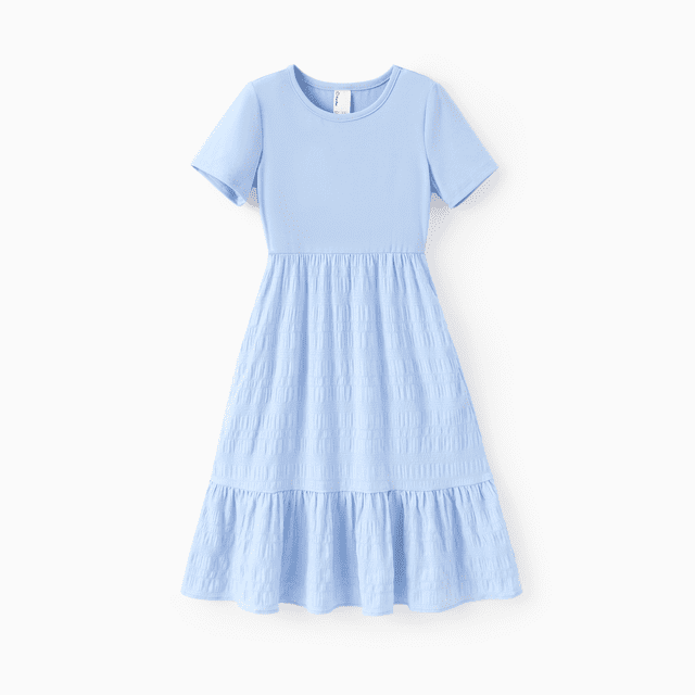PatPat Girl's Cotton Solid White Short-sleeve Ruffle Hem Casual Dress