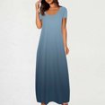 thumbnail image 2 of fatyb Robes Maxi à Manches Courtes pour Femmes Col Ras du Cou Décontractées Longues Robes Imprimées Robes T-Shirt d'Été, 2 of 5