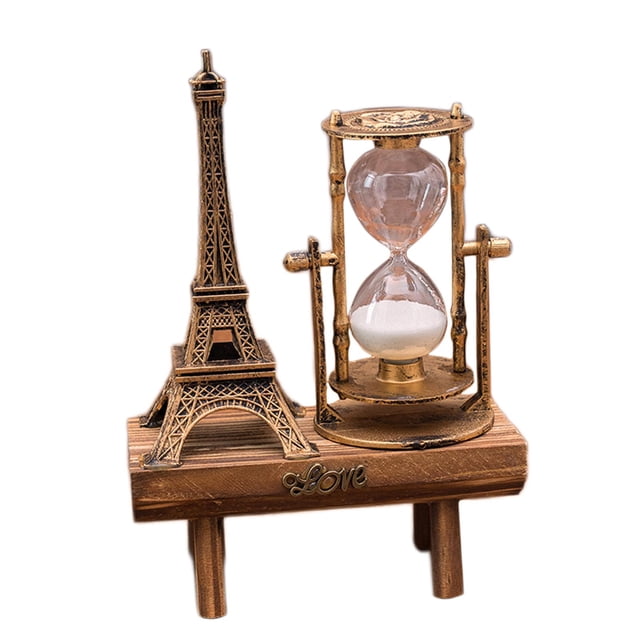 Minuterie Sablier en Fer Style Rétro Base en Bois Décoration Maison Cadeau