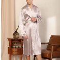 thumbnail image 3 of Birdeem Men Solid Casual Long Sleeves Lace-Up Striped Home Pocket Long Pajama Robe Shorts, 3 of 8
