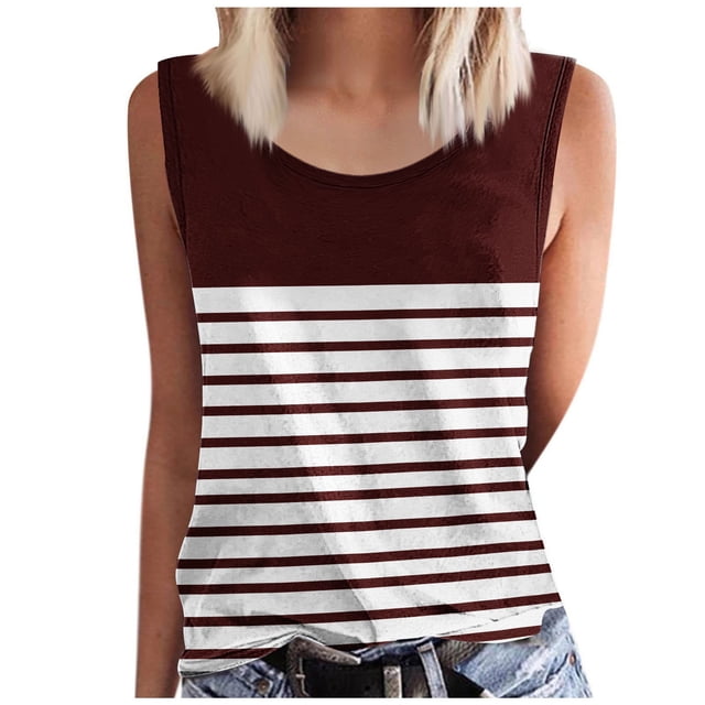 UPPADA Débardeur Décontracté pour Femme Grande Taille Col Rond T-Shirt Basique Fluide Sans Manches pour l'Été Vacances Brun,3TG