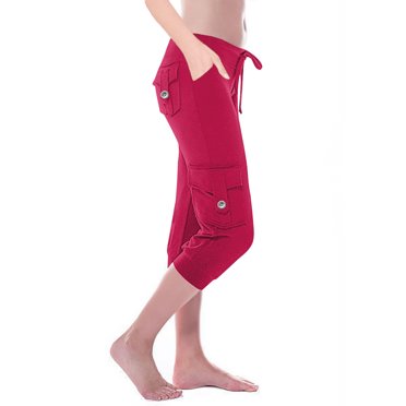 cfhntfmh Plus Size Cargo Pants for Women Slim Stretch Elastic Waisted Yoga Capri Pants Outdoor Casual Hiking Pants with Pockets
