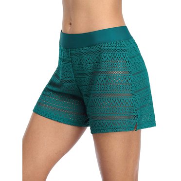 Shorts de Bain en Dentelle pour Femmes, Bas de Maillot Ajourés, Boardshorts Unis