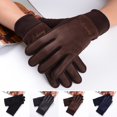 thumbnail image 2 of 1 Pair Cycling Gloves Touchscreen Full Finger Letter Embroidery Moisture Wicking Soft Cold Resistant Solid Color Autumn Winter Men Women Motorcycle Riding Gloves for Daily, 2 of 10