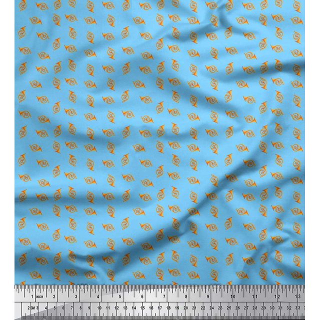 Soimoi Moss Georgette Fabric French Horn Musical Instrument Printed Fabric 1 Yard 42 Inch Wide
