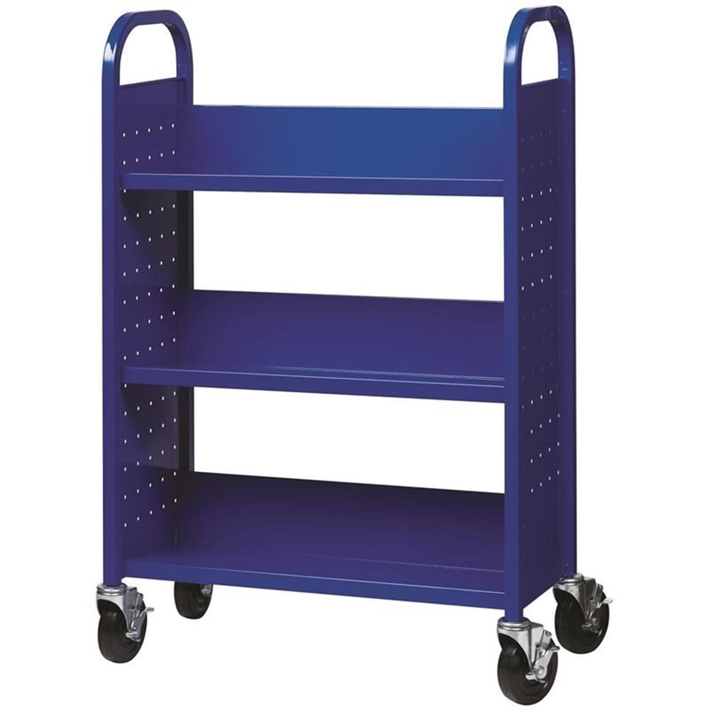 Hirsh Chariot à Livres à Roulettes pour Bibliothèque Ou Bureau à Domicile, Étagères Inclinées Unilatérales avec Roues Verrouillables, Bleu