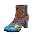 thumbnail image 2 of Women's Shoes Retro National-Style Splicing Mid Heel Zipper Short Leather Boots, 2 of 5