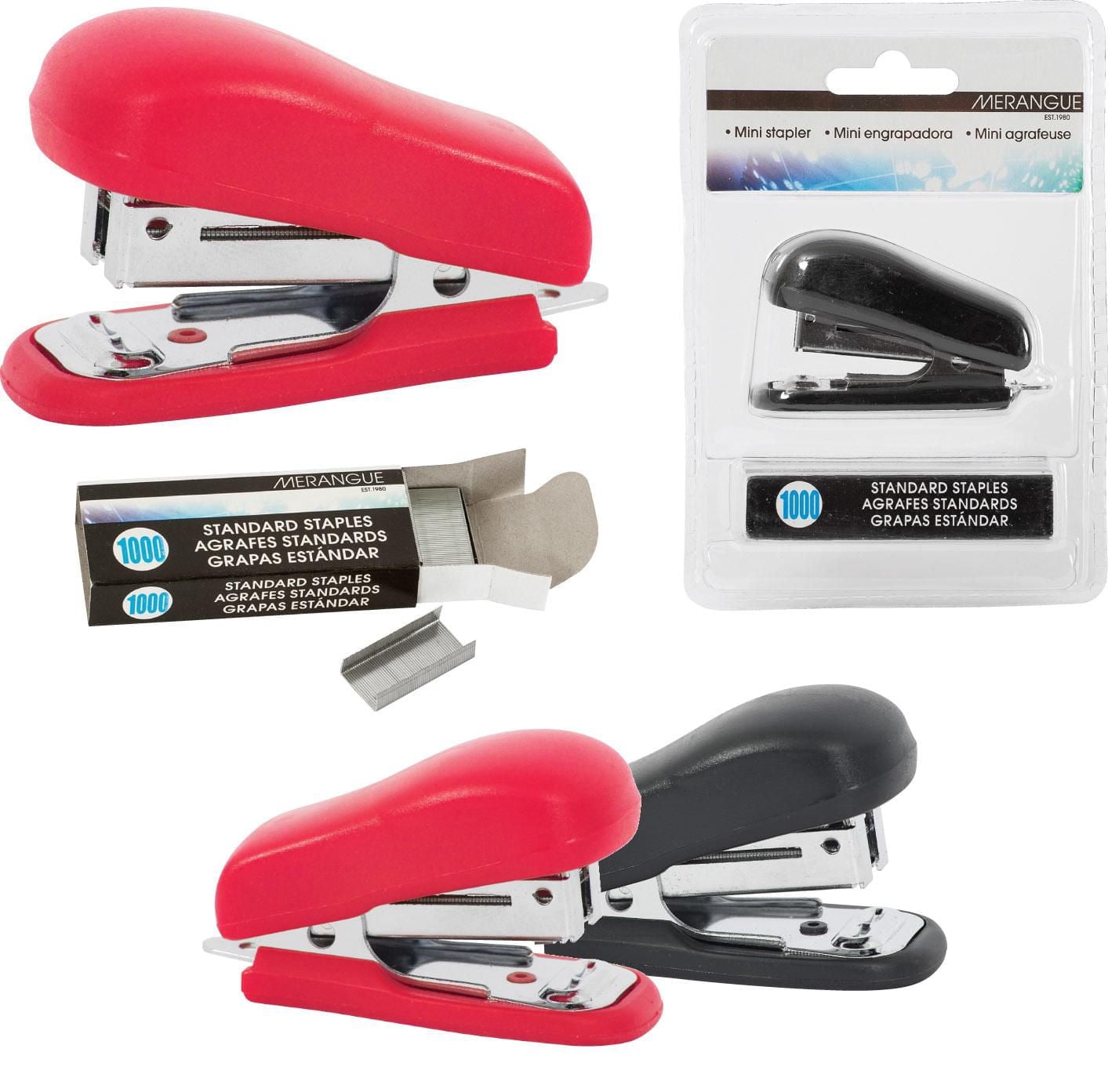 Merangue Mini Stapler Set with 1000 Staples, Assorted, 12 Pack