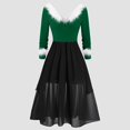 thumbnail image 2 of TJAZFJPA Robes Maxi pour Femmes Vacances Femmes Noël Patchwork Col en V Panneau Manches Longues Col en V Robe Asymétrique Robes de Plage pour Femmes Robes Scintillantes pour Femmes, 2 of 5
