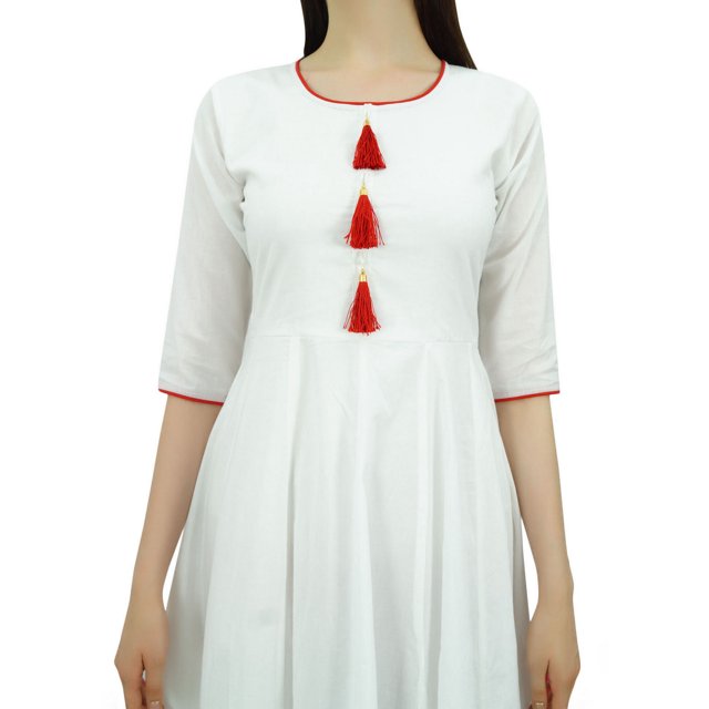 Bimba Kurti Ethnique de Designer pour Femmes, Robe Kurta Anarkali Évasée avec Pompon