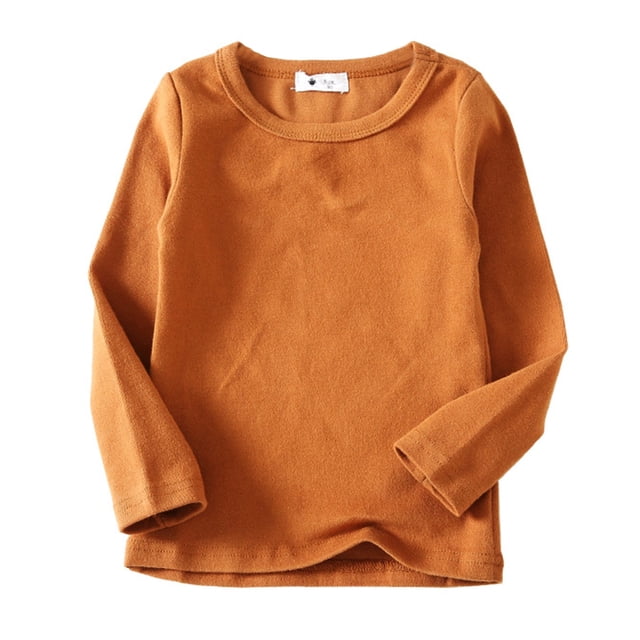 T-shirts Filles Bébé Garçon Fille Col Rond Manches Longues Doux T-Shirts Unis Hauts Filles Orange 12-24 Mois
