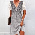 thumbnail image 4 of Cameland Robe Ample pour Femme à Col en V, Mode Décontractée, Style Élégant, Chandail à Manches Courtes, Imprimé en Dentelle, 4 of 7
