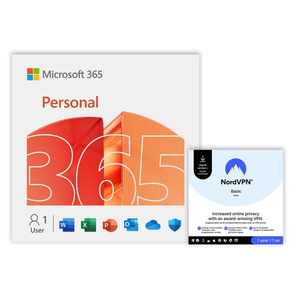 Microsoft 365 Personal 12-mos + NordVPN Basic VPN service 1-Year [Digital Download]