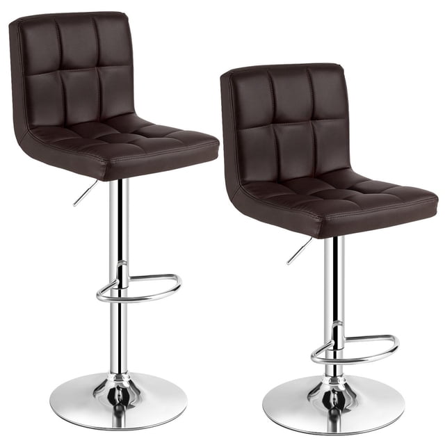 Set of 2 Bar Stool, Comfortable Swivel Adjustable PU Leather Bar Chair with Backrest, Soft Cushioned Seat, Footrest, Sturdy Metal Frame, Barstools for Kitchen, Pub (Black, White, Brown, Red)