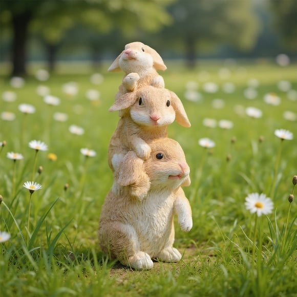Lunxisen 3 Pcs Statue de Lapin de Pâques Décorations de Jardin Extérieur Sculpture d'Art de Cour de Vacances de Printemps Ornement Décoratif