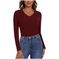 thumbnail image 3 of Timegard Womens Tops Fleece Lined Comfy Skinny Tops V Neck Thermal Underwear Fall Winter Solid Color, 3 of 6