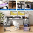 thumbnail image 3 of GloryStar Bureau de Bureau à Domicile en Forme de U, Bureau d'Ordinateur de Jeu en Forme de L Réversible avec Prises de Courant, Bureau d'Ordinateur de 126 Pouces avec Support pour Moniteur et Lumières DEL, Étagères de Rangement, Sac de Rangement et Crochets, 3 of 9