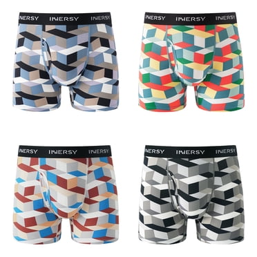 INNERSY Men's Underwear Soft Mesh Breathable Boxer Briefs 4-Pack(Small,Colorful Geometric)