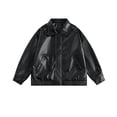 thumbnail image 1 of LOVZFMLL Jackets for Womens Solid Color Lapel Pocket Short Leather Jacket Long Sleeved Hooded Leather Jacket, 1 of 3