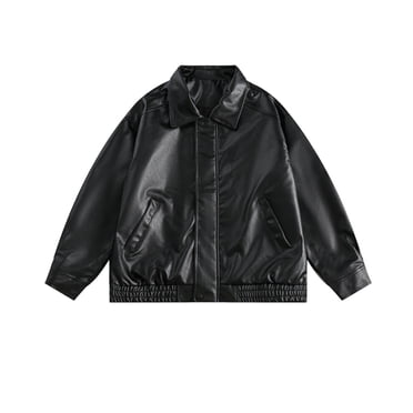 LOVZFMLL Vestes pour Femmes Couleur Unie à Revers avec Poche Veste Courte en Cuir Veste en Cuir à Manches Longues à Capuche