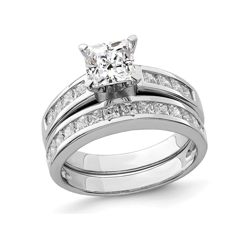 Sterling Silver Engagement Bridal Wedding Ring Set with Cubic Zirconia (CZ) (CZ)