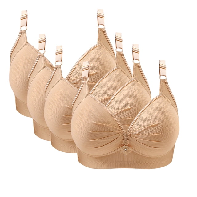 ylioge 4 Pack Womens Push Up Bras No Underwire Sexy Soft Full-Coverage Support Lifting Bralettes Underwear Casual Comfort Solid Basic Nylon Bra Clearance
