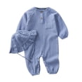 thumbnail image 1 of LYHaoo Jumpsuits For Boys Infant Girls Boys Linen Long Sleeve Rompers Button Down Baby Girls Summer Clothes With Ruffled Bonnet Hat,Sizes 6-12 Months(Blue), 1 of 4