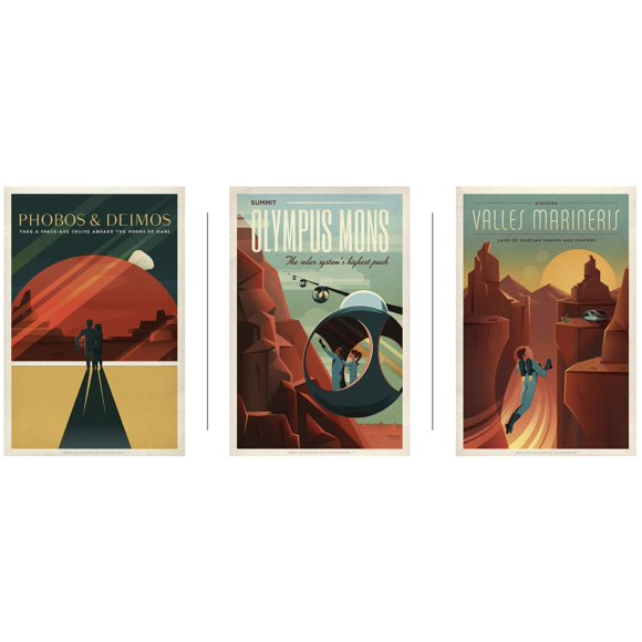 SpaceX Vintage Space Travel Posters - SPACEX MARS POSTERS - 3 Pieces Space Theme Wall Arts For Home, Office, Kidsroom, Classroom (Set of 3) - 24X36 inches