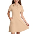 thumbnail image 2 of XUNKUSGA Summer Dress 5-15Y Classic Short Sleeve Uniform Girls Dresses Cute Ruffle Collared Button Front A Line Dress Casual Soild Color Golf Dress with Pocket,Brown, 2 of 9